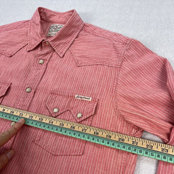 Lucky Brand Western Pearl Snap Shirt Mens M Pink Stripe Sawtooth Pocket Cowboy - Picture 7 of 11